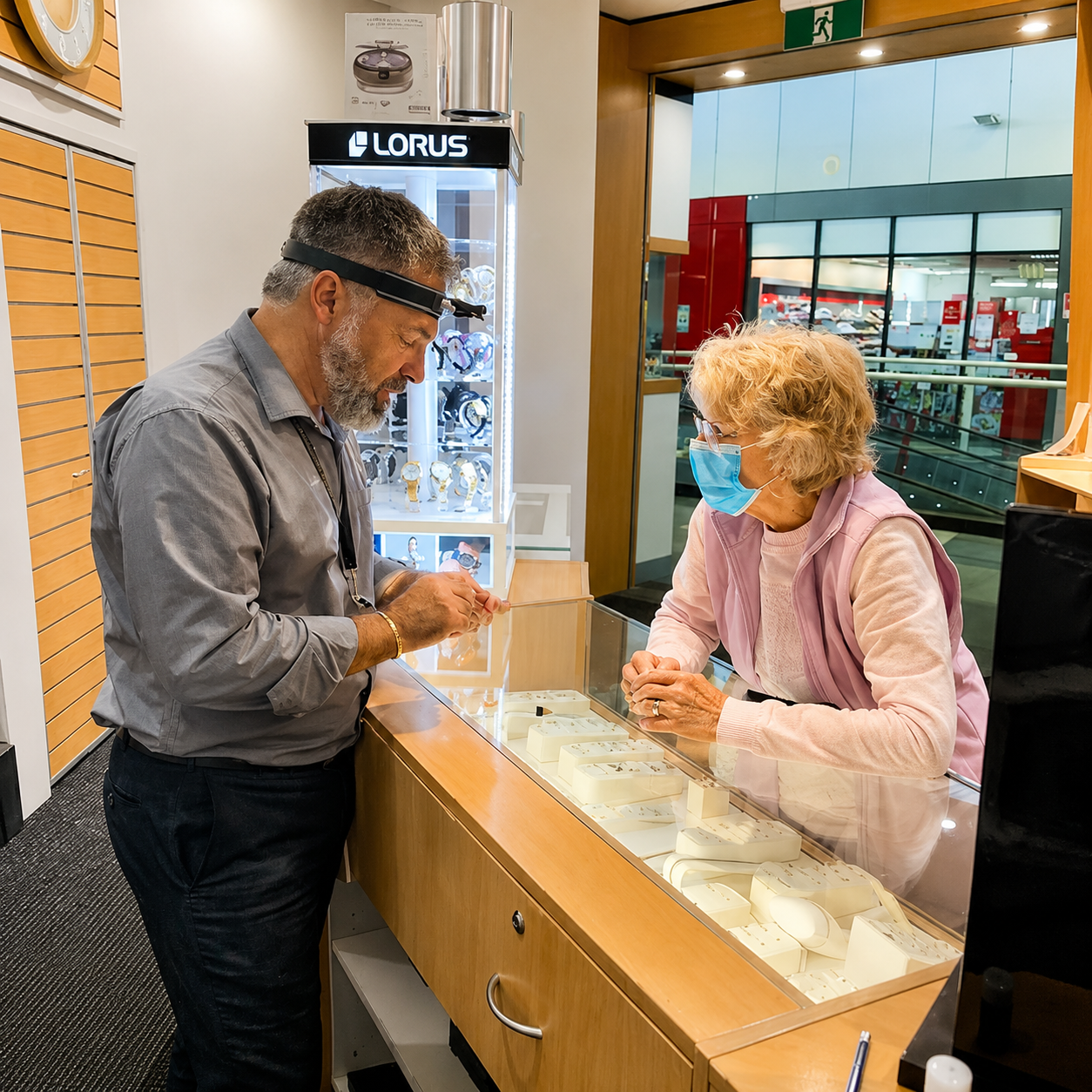 Lee Volk doing jewellery repair with customer